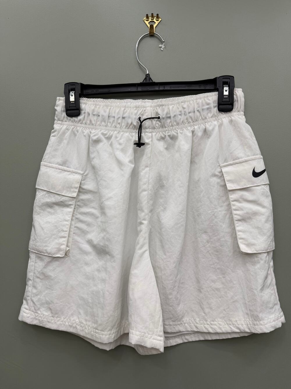 Nike Sportswear White Cargo Shorts Small Swoosh Utility Nylon